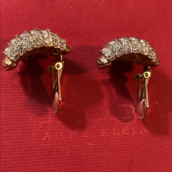 Anne Klein Gold-Tone Dome Earrings with Clear Crystals - Picture 3 of 4